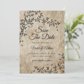 Rustikale Vintage botanische Hochzeit rettet das D Einladung (Stehend Vorderseite)