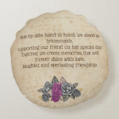 Rustikale Vintage Bridesmaid Gevor Rundes Kissen (Rückseite)