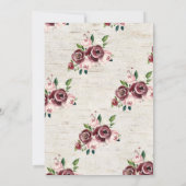 Rustikale Vintage Burgund Blush Rose Blumenzehen Einladung (Rückseite)