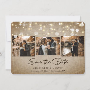 Rustikale Vintage Burlap-Foto-Hochzeit rettet das Save The Date