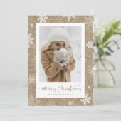 Rustikale Vintage Burlap Foto Weihnachtskarten Feiertagskarte (Stehend Vorderseite)