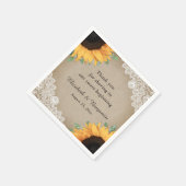 Rustikale Vintage Burlap Lace Sonnenblume Hochzeit Serviette (Ecke)