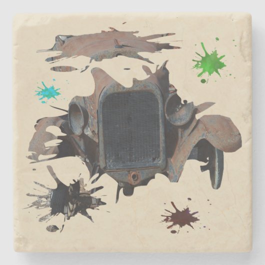 Rustikale Vintage Car Grunge Kunst, Kultur, Kunst, Steinuntersetzer (Vorderseite)