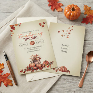Rustikale Vintage-Cottagecore-Kürbis-Friendsgiving Einladung