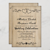 Rustikale Vintage Doppelherzen Hochzeitseinladunge Einladung (Vorne/Hinten)