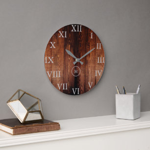 Rustikale, vintage dunkle Holz römische Zahlen Mon Große Wanduhr
