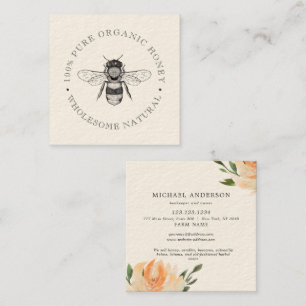 Rustikale Vintage einfache Biene Honig Floral  Quadratische Visitenkarte