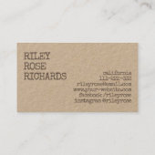 Rustikale, Vintage einfache, hausgemachte Kraft Visitenkarte (Rückseite)