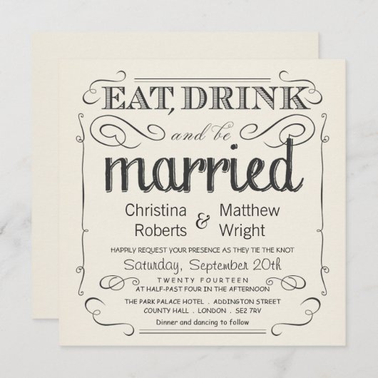 Rustikale Vintage Einladung zur Hochzeit (Vorne/Hinten)