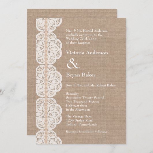 Rustikale Vintage Einladung zur Hochzeit (Vorne/Hinten)
