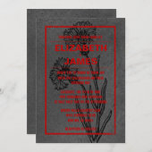 Rustikale Vintage Einladungen in Schwarz und Rot (Vorne/Hinten)