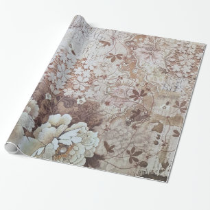Rustikale Vintage-Elfenbein-Braun-Spitze-Blumen-Ty Geschenkpapier