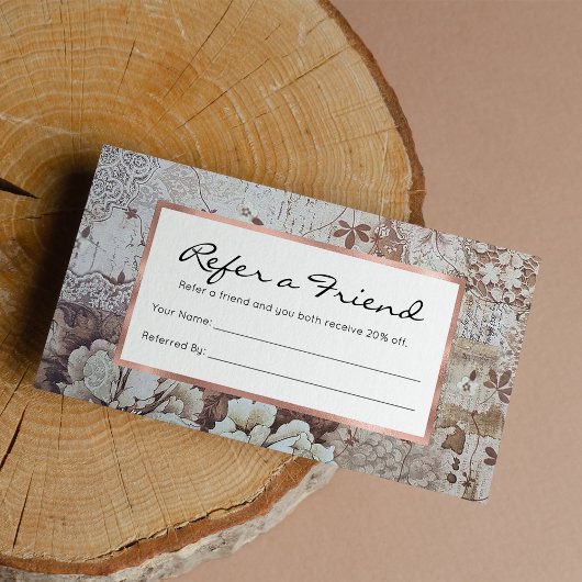 Rustikale Vintage Elfenbeinbraune Spitzen Blumenty Empfehlungskarte