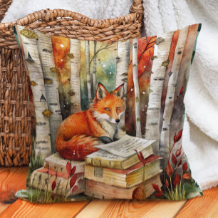 Rustikale Vintage-Fuchs-Bücher Holzland Herbst Kissen