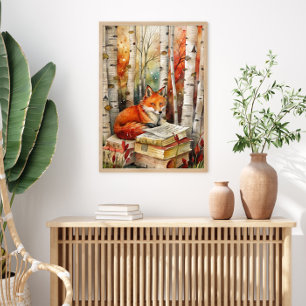 Rustikale Vintage-Fuchs-Bücher-Wald-Herbst Poster