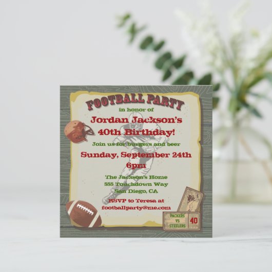 Rustikale Vintage Fußball-Party Einladungen (Stehend Vorderseite)