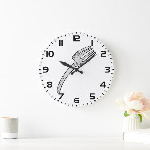 Rustikale Vintage-Gabel Retro-Besteck Große Wanduhr