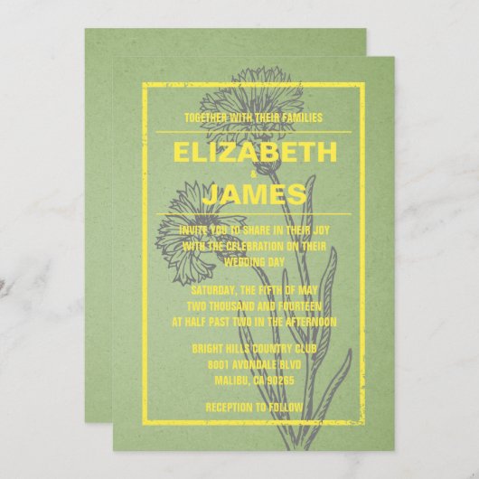 Rustikale Vintage gelbe und grüne Einladung (Vorne/Hinten)