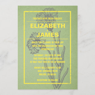 Rustikale Vintage gelbe und grüne Einladung