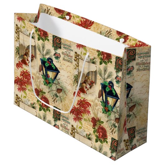 Rustikale Vintage goldenblütige Weihnachtsfeier Ep Große Geschenktüte (Vorderseite Schrägansicht)