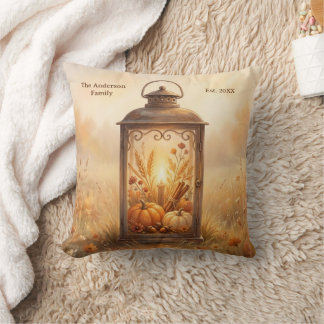 Rustikale Vintage-Goldenernte-Laterne Herbstkunst Kissen