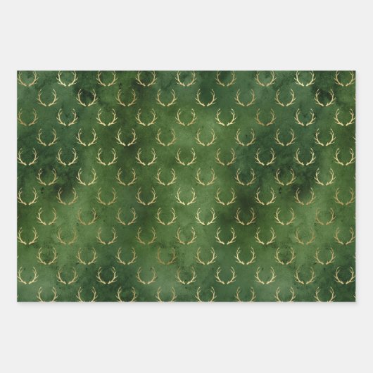 Rustikale Vintage Goldfolienantler Geschenkpapier Set (Vorderseite 2)