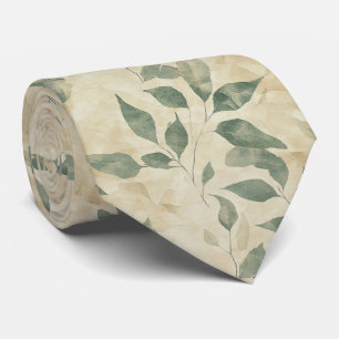 Rustikale Vintage-Grüne Blätter auf Creme-Herbst Krawatte