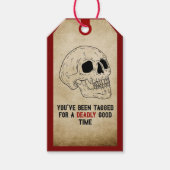 Rustikale Vintage Halloween-Schädeleinladung Geschenkanhänger (Vorderseite)