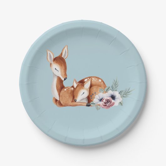 Rustikale Vintage Hirschwaldblütendusche Pappteller (Vorderseite)