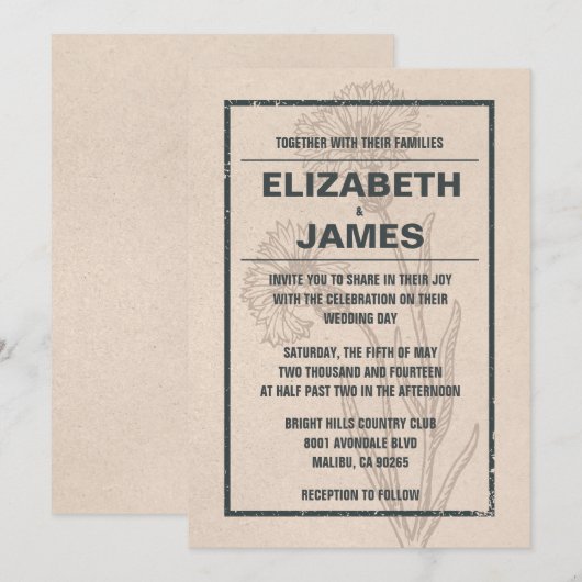 Rustikale Vintage Hochzeit Einladungen (Vorne/Hinten)