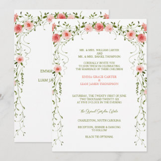 Rustikale Vintage-Hochzeit mit rosafarbenem floral Einladung