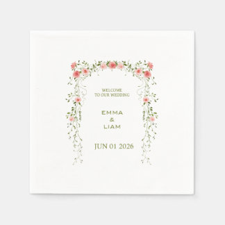 Rustikale Vintage-Hochzeit mit rosafarbenem floral Serviette
