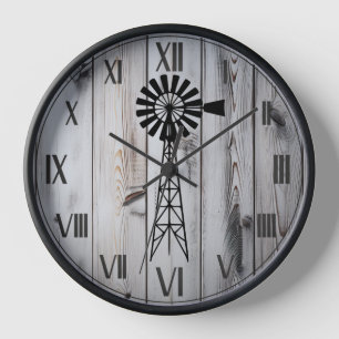 Rustikale Vintage-Holzbauernhaus und Windmühle Uhr
