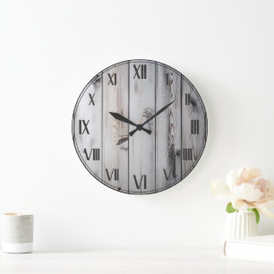 Rustikale Vintage-Holzbauernhaus-Weiß Große Wanduhr