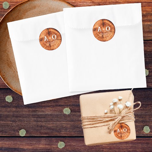 Rustikale Vintage Holzbaum-Slice-Monogramm-Hochzei Runder Aufkleber