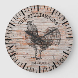 Rustikale, Vintage Holzfamilie Name Farm Rooster Große Wanduhr
