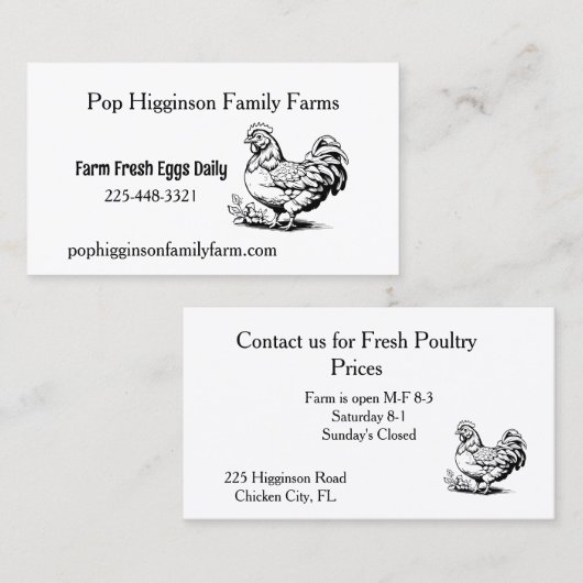 Rustikale Vintage Hühnerfarm Visitenkarte (Vorne/Hinten)