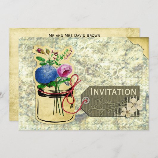 rustikale Vintage Hydrangea-Rose Kaugummi lädt ein Einladung (Vorne/Hinten)