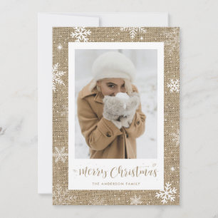 Rustikale Vintage-Jute-Foto-Weihnachtskarten Feiertagskarte