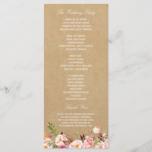 Rustikale Vintage Kraft | Hochzeitsprogramm Programm (Rückseite)