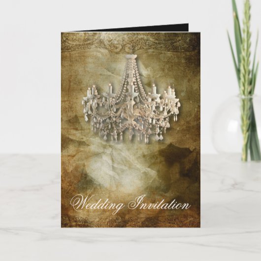 rustikale Vintage Kronleuchter-Hochzeit Einladung (Vorderseite)