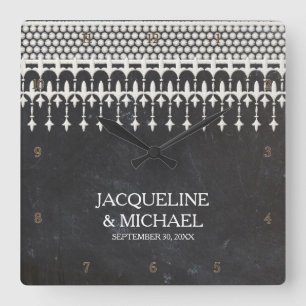 Rustikale Vintage Lace Chalk Board Script Typograf Quadratische Wanduhr