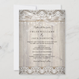 Rustikale Vintage Lace Wood Wedding Lights Einladung