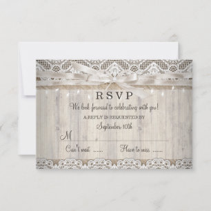 Rustikale Vintage Lace Wood Wedding Lights UAWG RSVP Karte