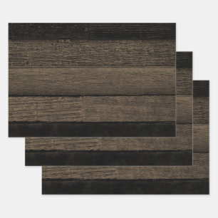 Rustikale Vintage-Land-Sepia-Schwarz-Holzstruktur Geschenkpapier Set