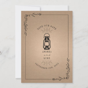Rustikale Vintage-Laternen-Hochzeit aus Karton Save The Date