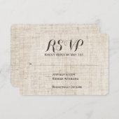 Rustikale Vintage Leinendesign-Hochzeitkarte RSVP (Vorne/Hinten)