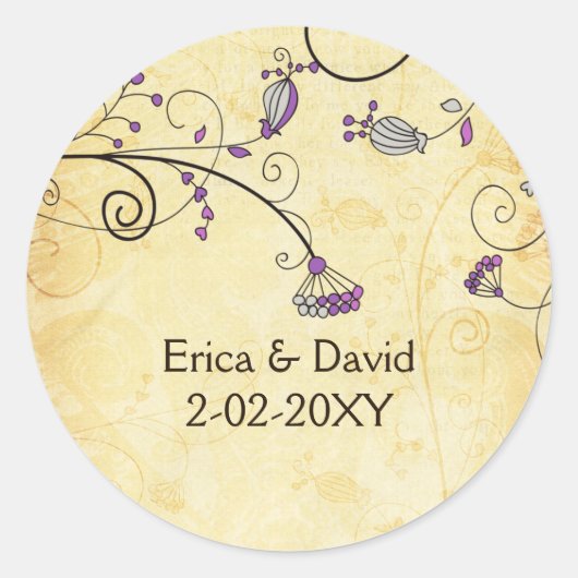 rustikale Vintage lila Blumenumschlag Runder Aufkleber (Vorderseite)