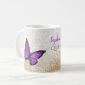 Rustikale Vintage Lila Goldschmetterling Kaffeetasse (Vorderseite Links)