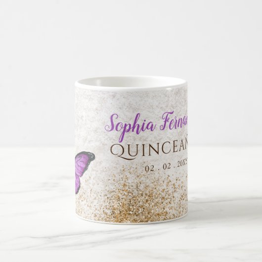 Rustikale Vintage Lila Goldschmetterling Kaffeetasse (Mittel)